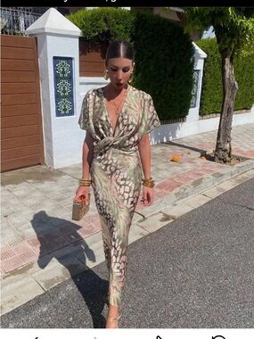 Everly Pink and Green Printed Twist-Front Maxi Dress Size L